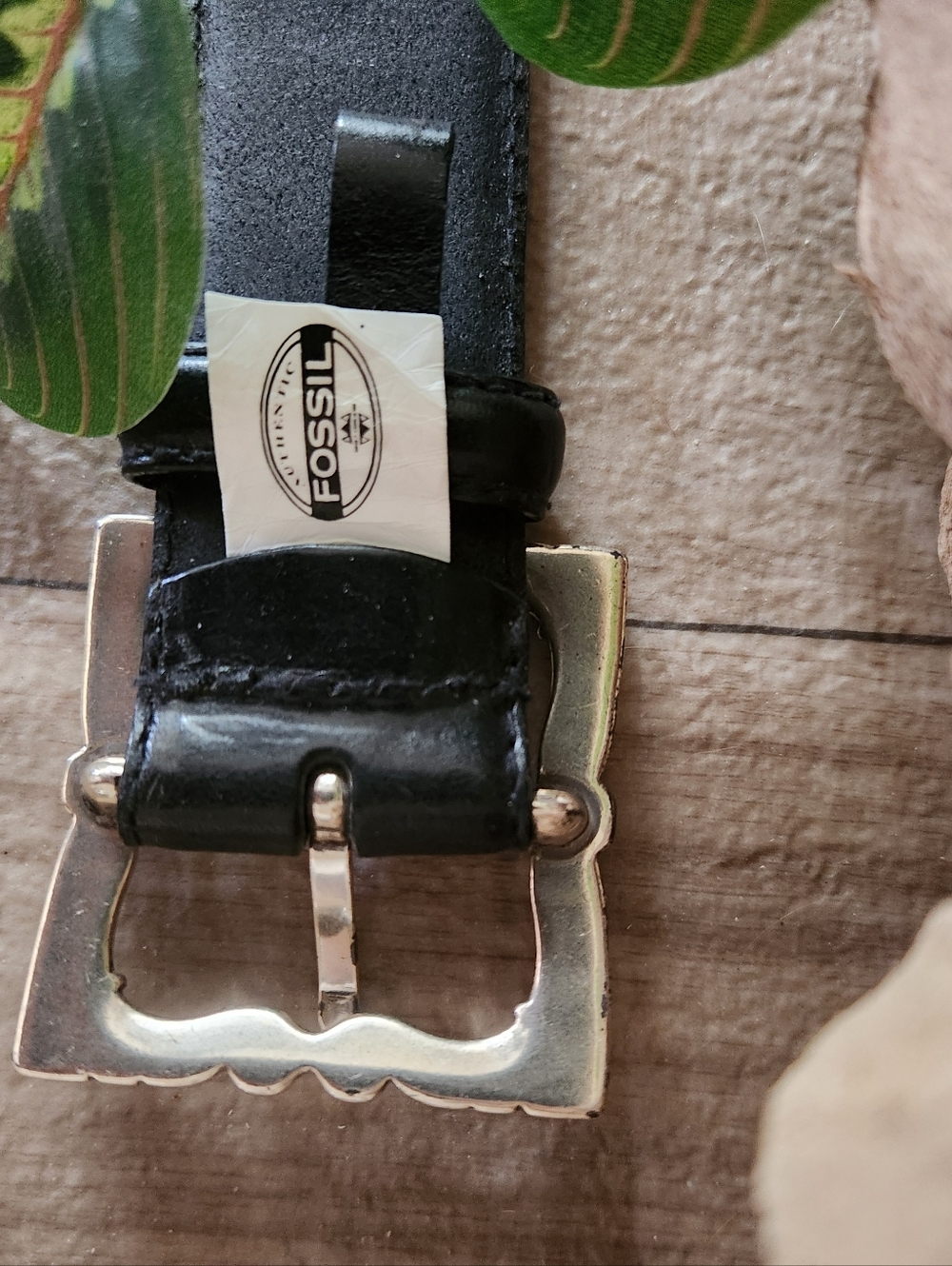 Fossil Black Leather Belt with Two-Tone Ornate Square Buckle Size Large - Picture 12 of 12